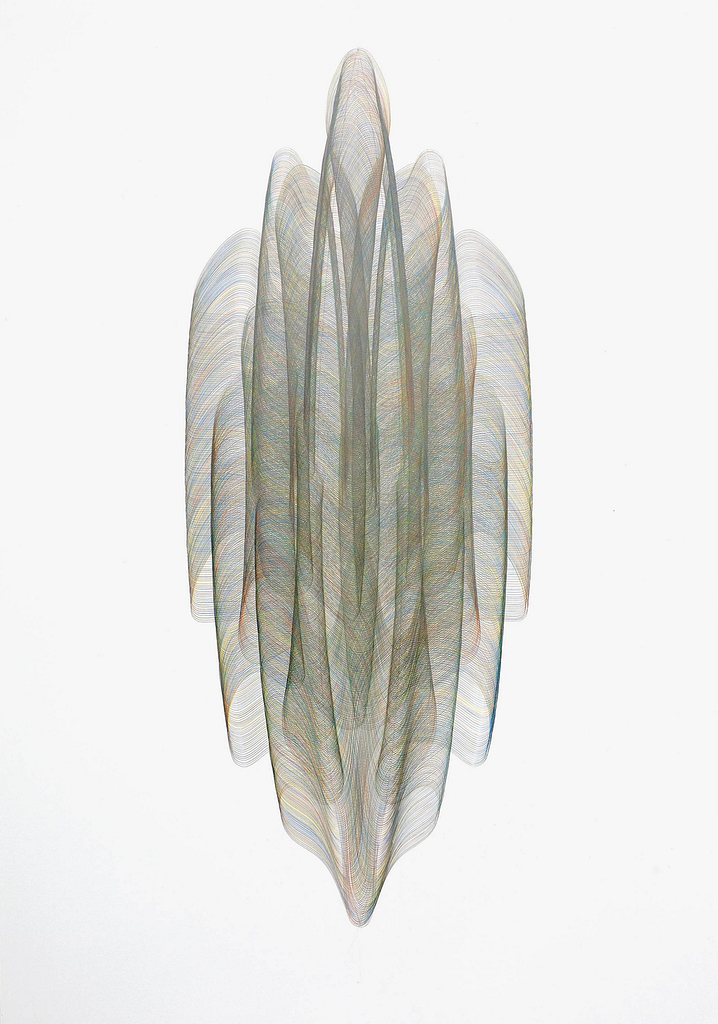 Aus der Serie «Onduliert», 2021,	Farbstift und Bleistift auf Papier, 100 x 70 cm