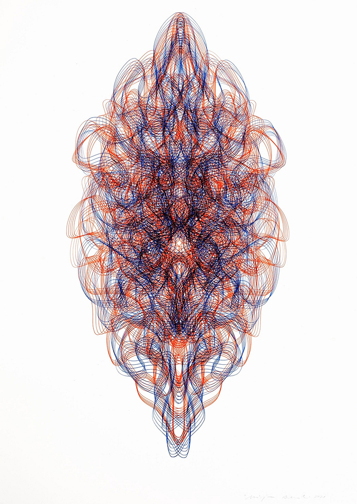 Aus der Werkgruppe «Rot-Blau», 2021, Filzstift auf Papier, 100 x 70 cm