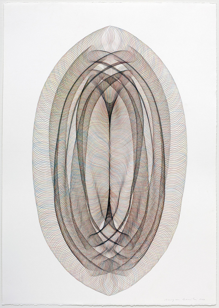 Aus der Werkgruppe „Portale“, 2020, Farbstift und Bleistift auf Büttenpapier, 105 x 75 cm