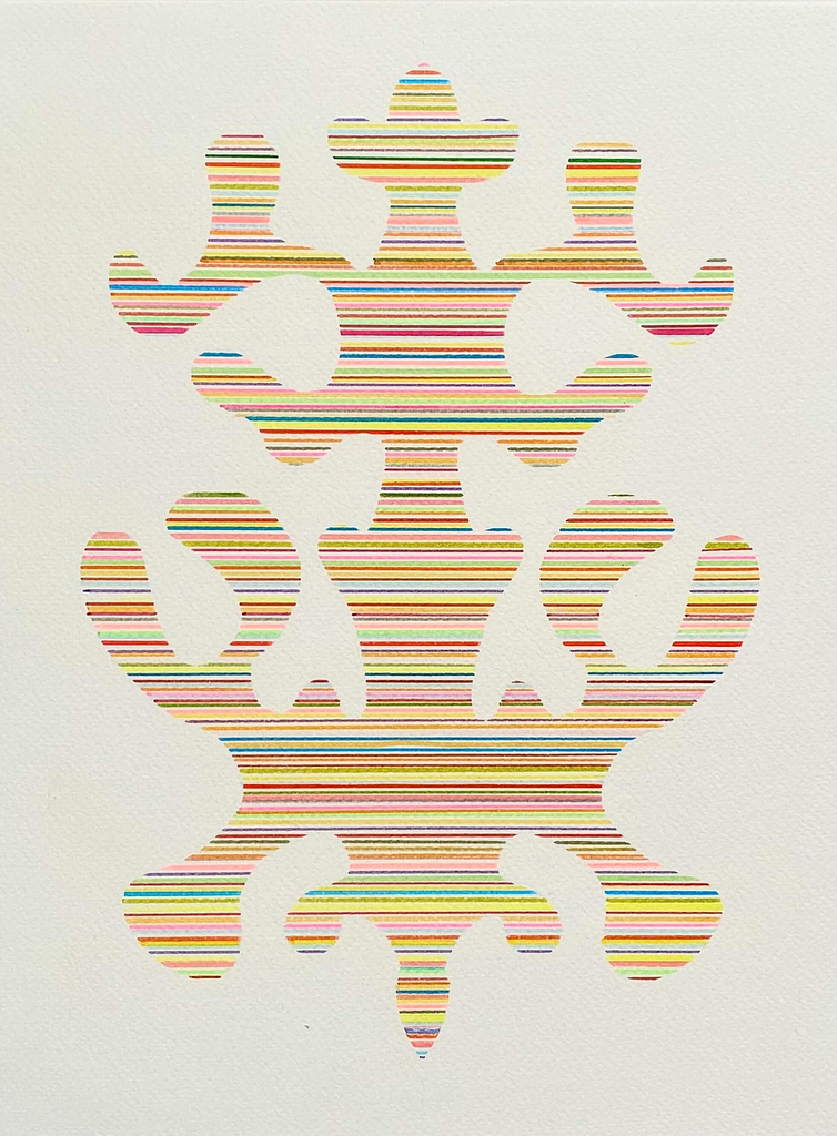 Aus der Werkgruppe „Wechselspiel I“, 2022, Marker auf Büttenpapier, je 40 x 30 cm
