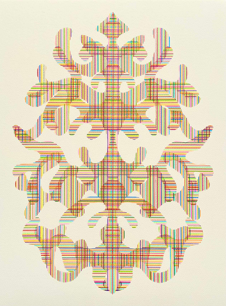 Aus der Werkgruppe „Wechselspiel II“, 2023, Marker auf Büttenpapier, je 40 x 30 cm